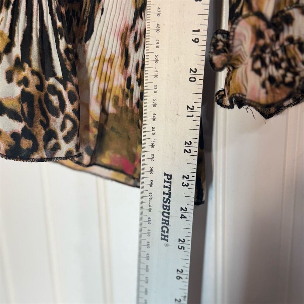 Sioni XL Sheer Ruffle Leopard Blouse Mesh Pleated Animal Print Y2K Top - Picture 5 of 6